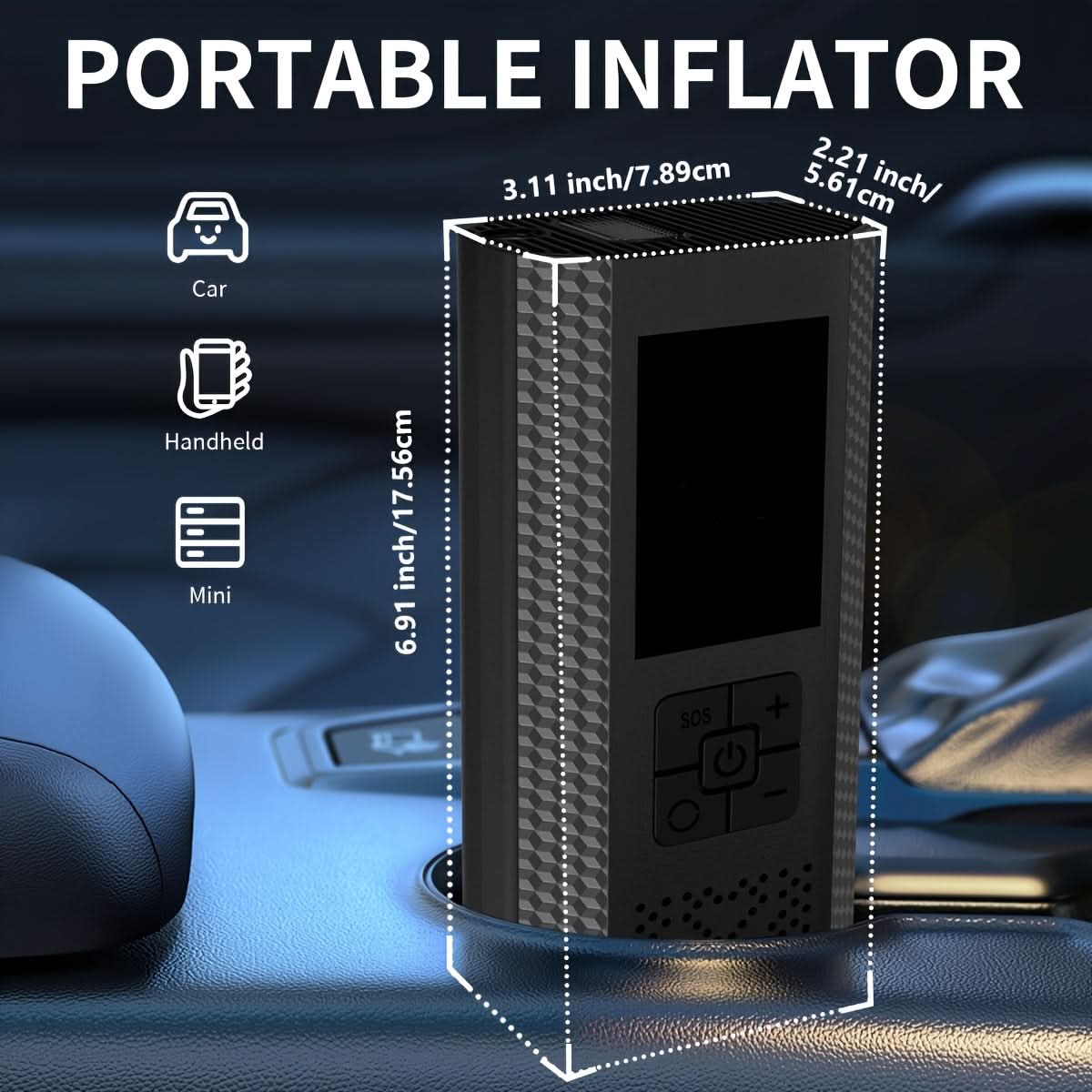 Tire Inflator Cordless LED Gauge USB Rechargeable 150 PSI