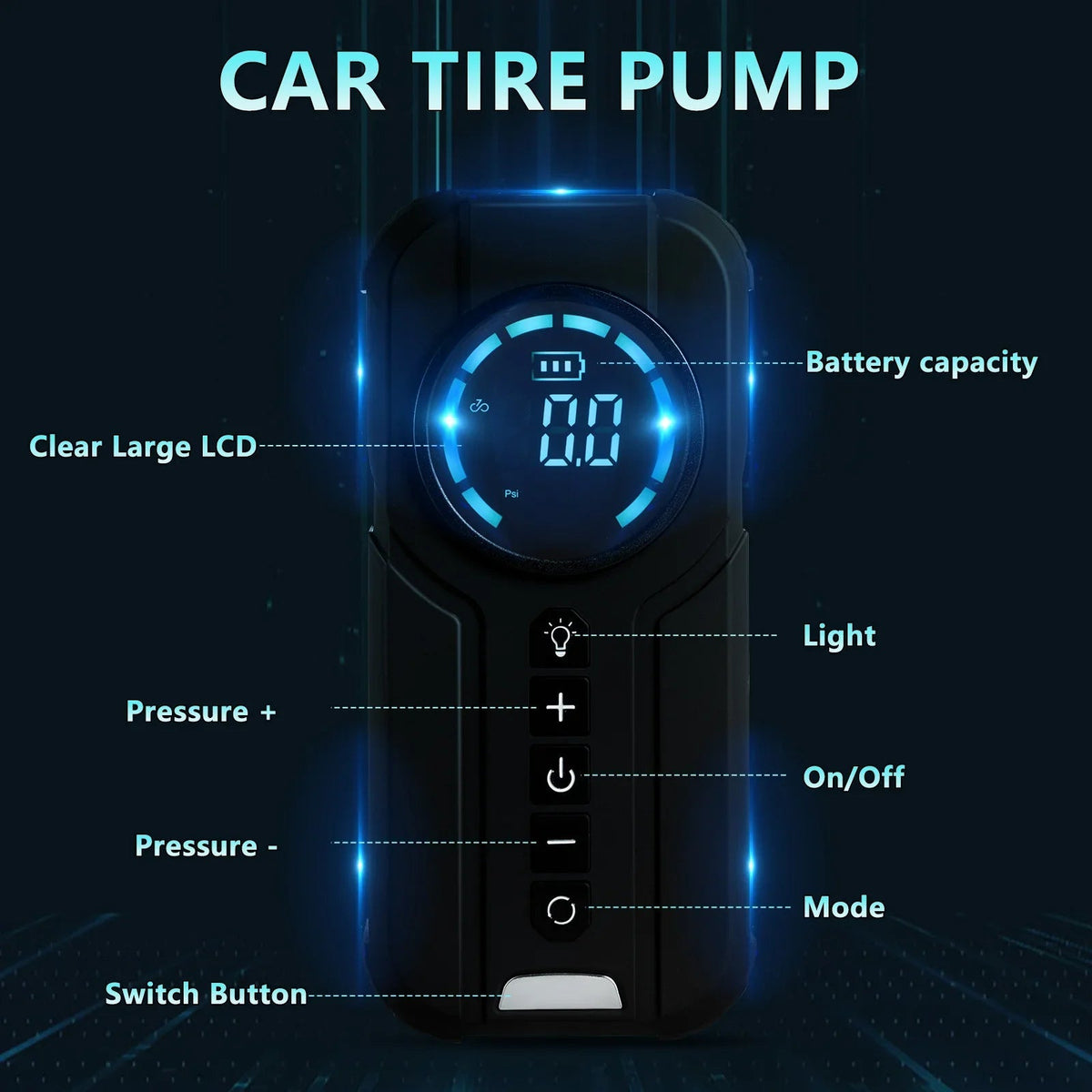 Tire Inflator Cordless Real-Time Gauge Auto Shut-Off