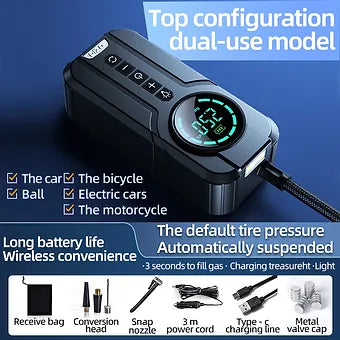 Tire Inflator Cordless Real-Time Gauge Auto Shut-Off