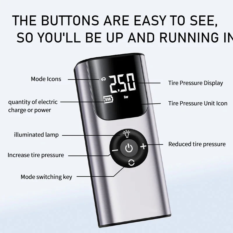 Tire Inflator Digital Display USB Rechargeable 150 PSI
