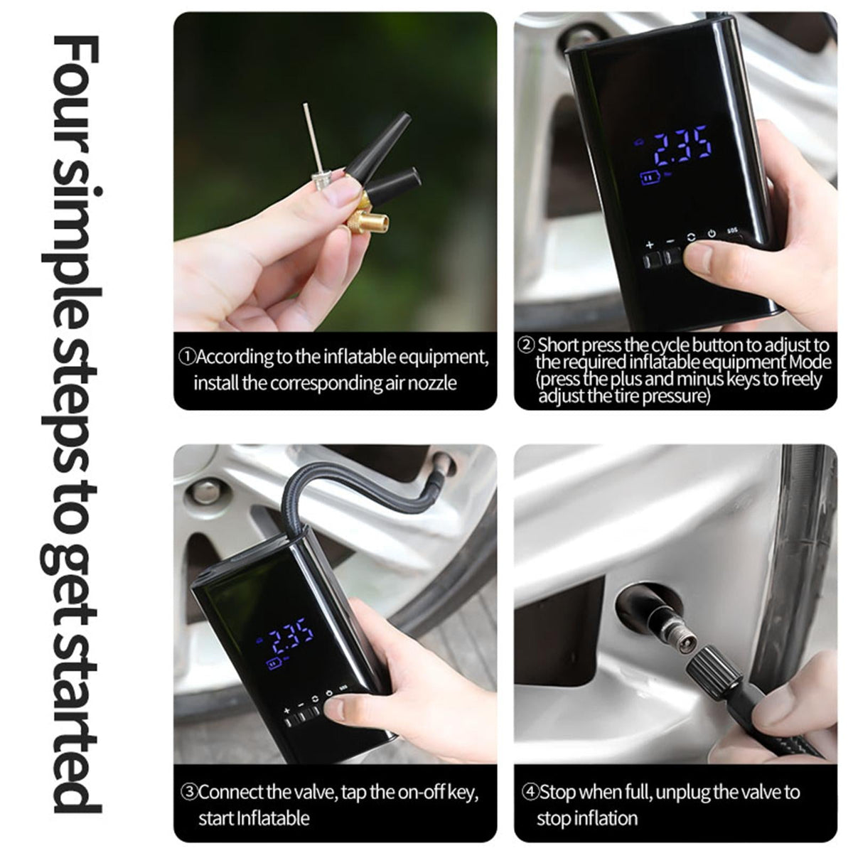 Tire Inflator Portable Battery-Powered Mini LED 150psi