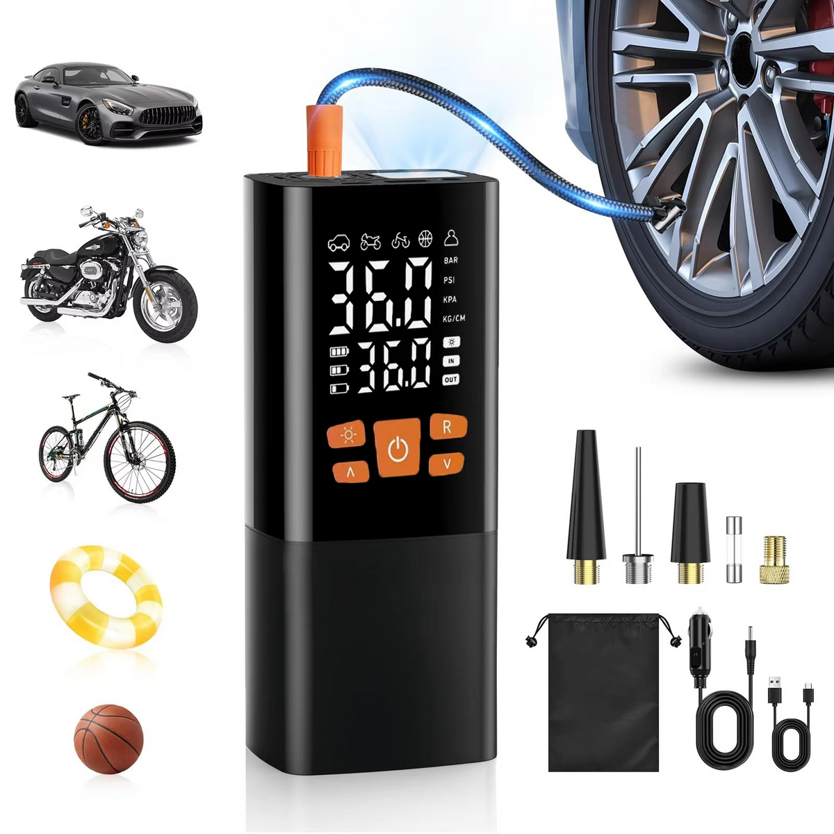 Tire Inflator Rechargeable 180 PSI Digital Gauge