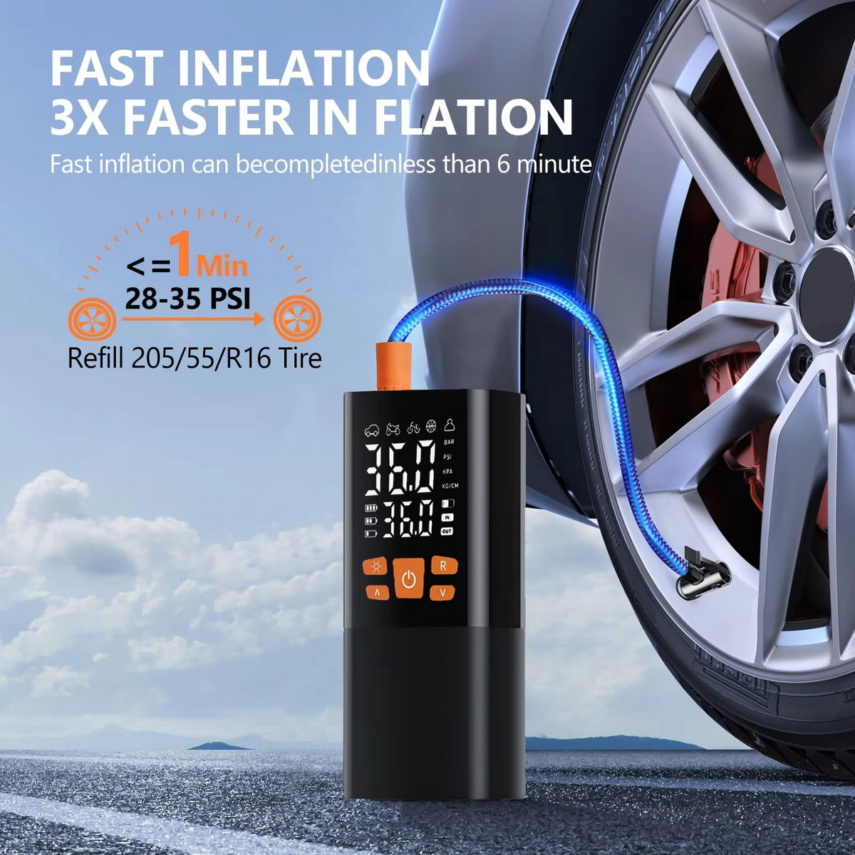Tire Inflator Rechargeable 180 PSI Digital Gauge