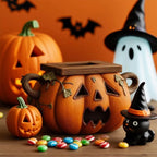 Tissue Box Cover Ceramic Pumpkin Wood-Look Lid