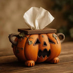 Tissue Box Cover Ceramic Pumpkin Wood-Look Lid
