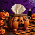 Tissue Box Cover Ceramic Pumpkin Wood-Look Lid
