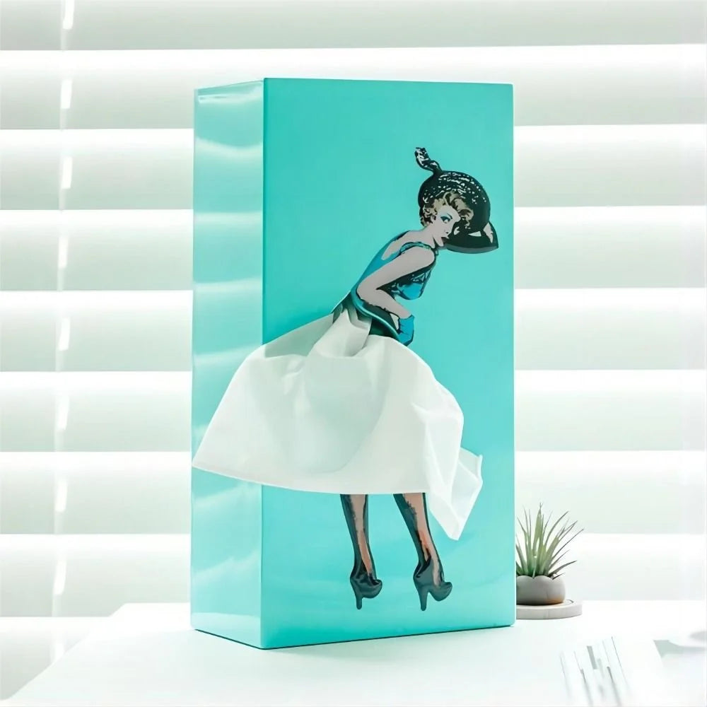 Tissue Box Cover Skirted Fabric Weighted Base
