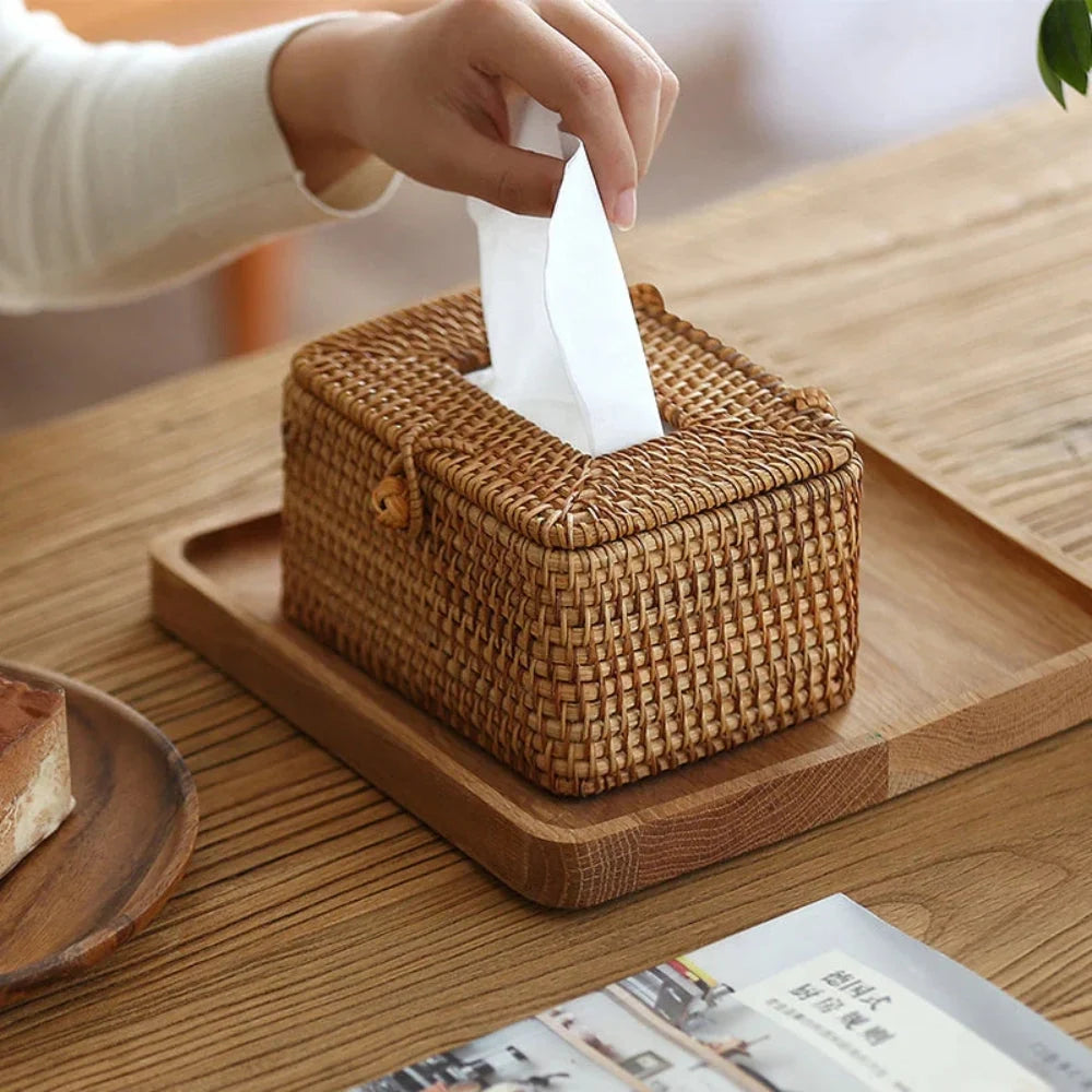 Tissue Box Handwoven Rattan Dust-Resistant Lid