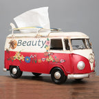 Tissue Box Holder Hand-Painted Floral Retro Bus