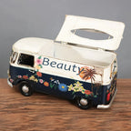 Tissue Box Holder Hand-Painted Floral Retro Bus