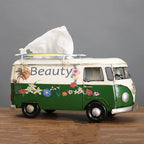 Tissue Box Holder Hand-Painted Floral Retro Bus