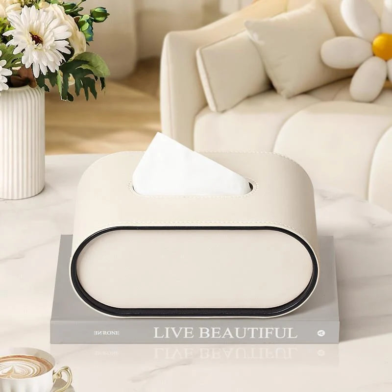 Tissue Box Holder Oval Premium Leather Compact