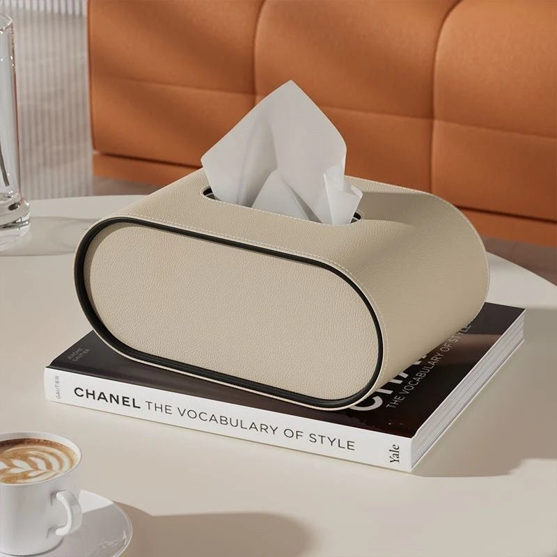 Tissue Box Holder Oval Premium Leather Compact