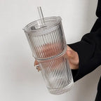 To-Go Cup Ribbed Borosilicate Glass Leak-Proof Lid