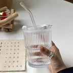 To-Go Cup Ribbed Borosilicate Glass Leak-Proof Lid
