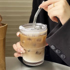 To-Go Cup Ribbed Borosilicate Glass Leak-Proof Lid