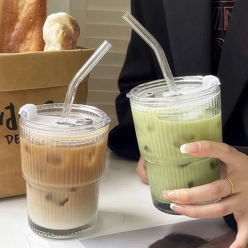 To-Go Cup Ribbed Borosilicate Glass Leak-Proof Lid