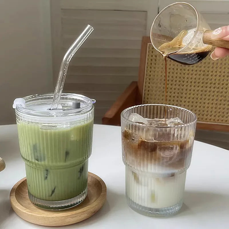 To-Go Cup Ribbed Borosilicate Glass Leak-Proof Lid