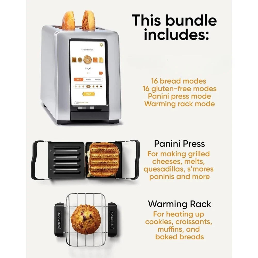 Toaster 2-Slice Touchscreen Even Toasting Warming Rack & Panini