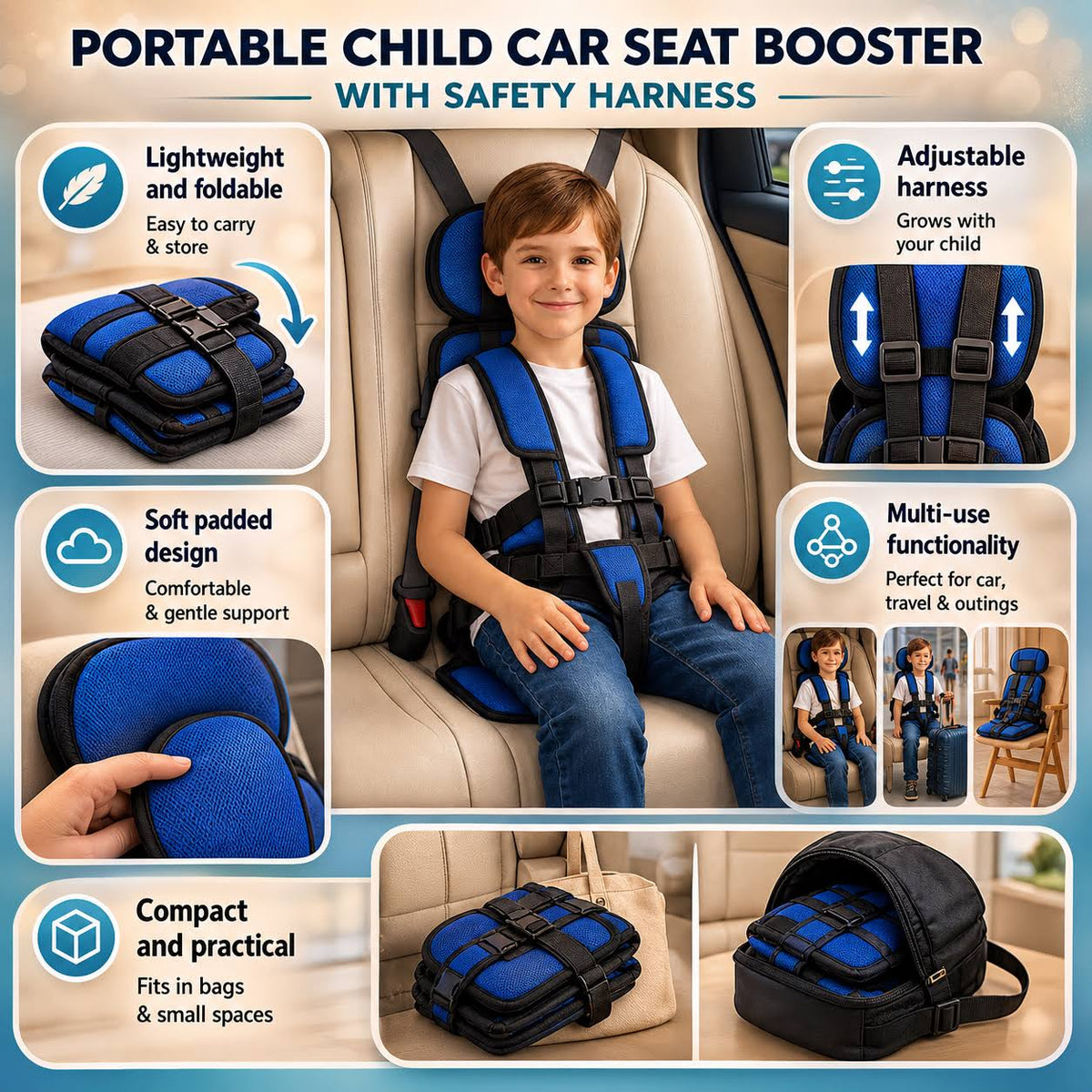 Toddler Booster Seat Foldable Lightweight 5-Point Harness