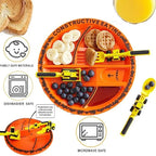 Toddler Dinnerware Set Sectioned Plate & Soft-Grip Utensils Dishwasher-Safe