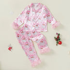 Toddler Pajama Set Santa & Snowflake Print Soft Fur-Trim