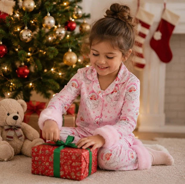 Toddler Pajama Set Santa & Snowflake Print Soft Fur-Trim