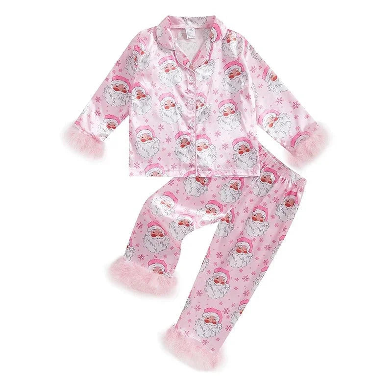 Toddler Pajama Set Santa & Snowflake Print Soft Fur-Trim