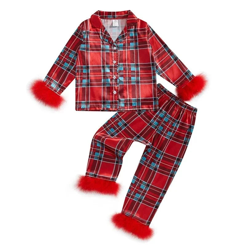 Toddler Pajama Set Santa & Snowflake Print Soft Fur-Trim