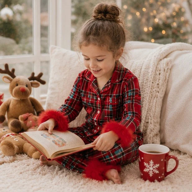 Toddler Pajama Set Santa & Snowflake Print Soft Fur-Trim