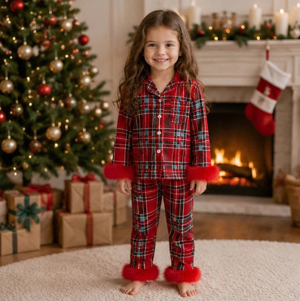 Toddler Pajama Set Santa & Snowflake Print Soft Fur-Trim