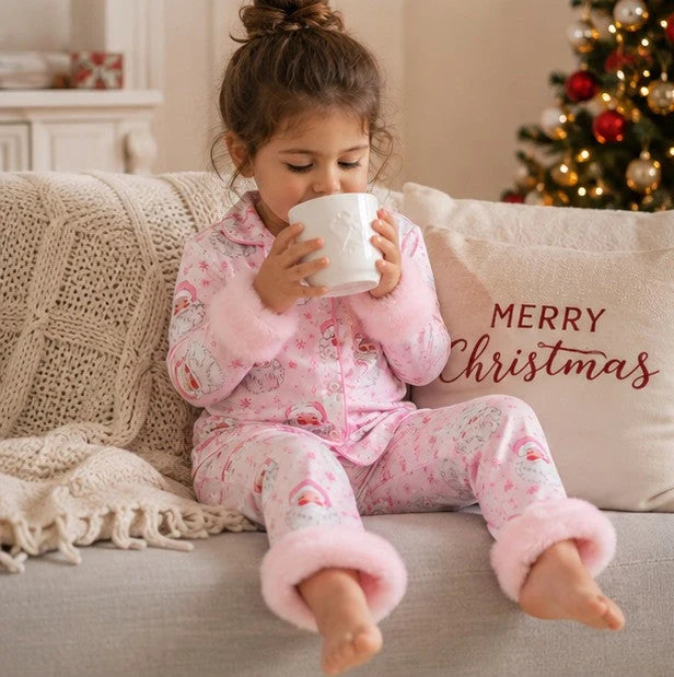 Toddler Pajama Set Santa & Snowflake Print Soft Fur-Trim