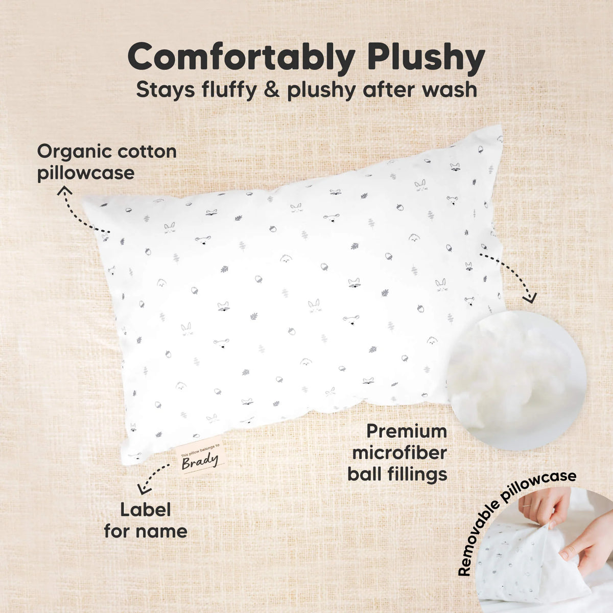 Toddler Pillow Cotton Pillowcase Machine Washable