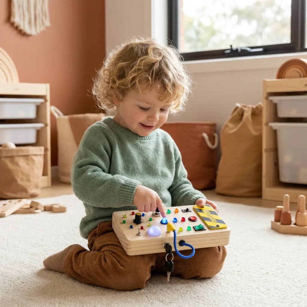 Toddler Sensory Board Working Switches & LED Lights