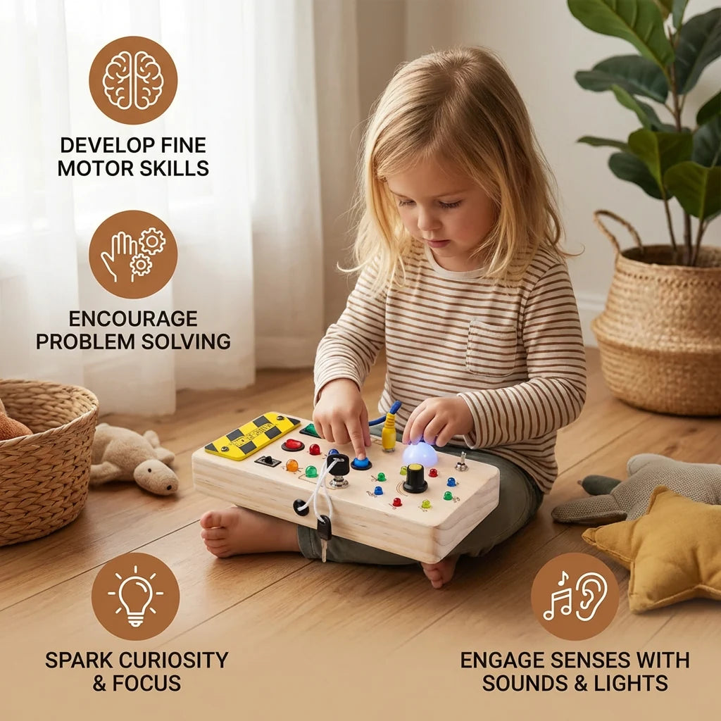 Toddler Sensory Board Working Switches & LED Lights