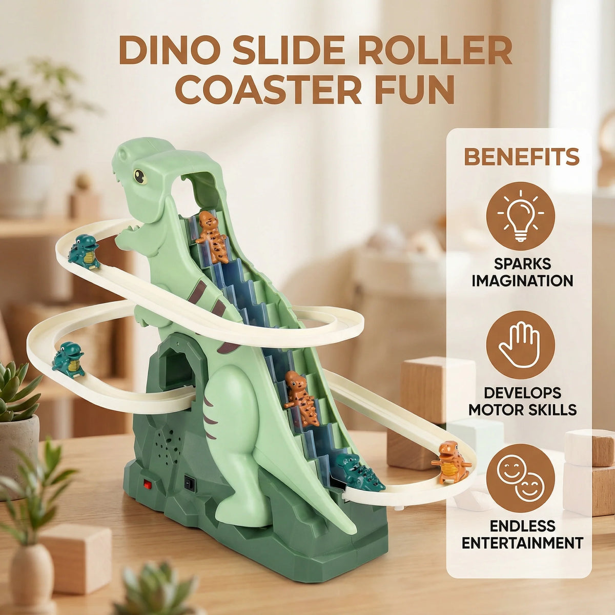 Toddler Slide Dinosaur-Themed Stable Frame Tool-Free Assembly