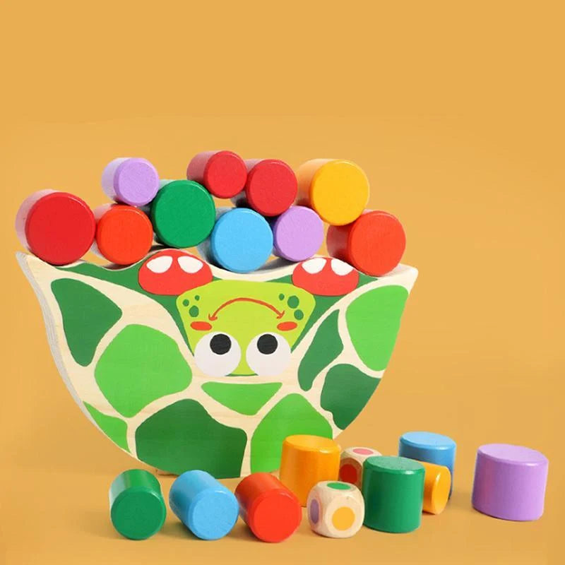 Toddler Stacking Toy Turtle Hand-Painted Natural Wood