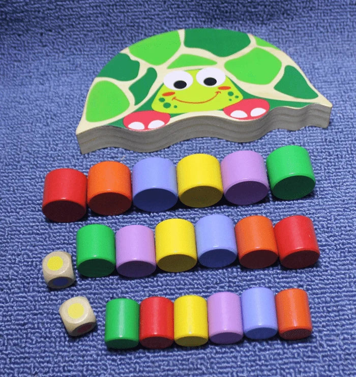 Toddler Stacking Toy Turtle Hand-Painted Natural Wood
