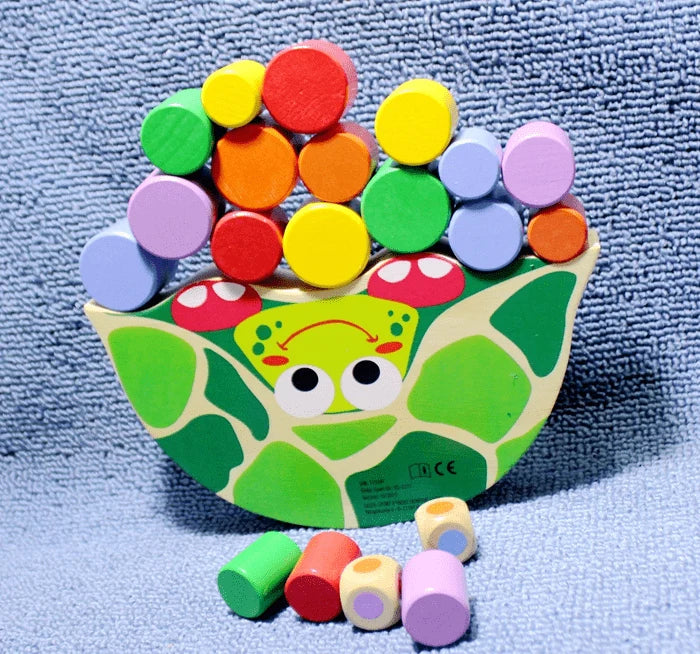 Toddler Stacking Toy Turtle Hand-Painted Natural Wood