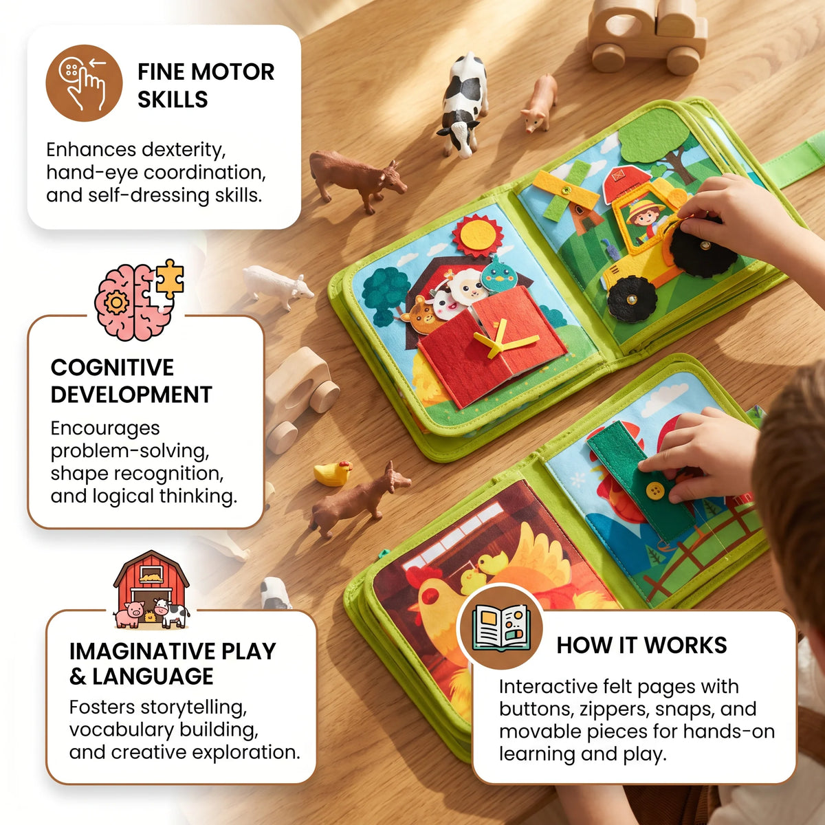 Toddler Storybook Montessori Farm Animals Durable Pages