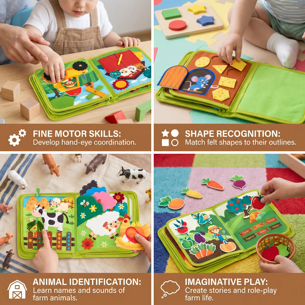 Toddler Storybook Montessori Farm Animals Durable Pages