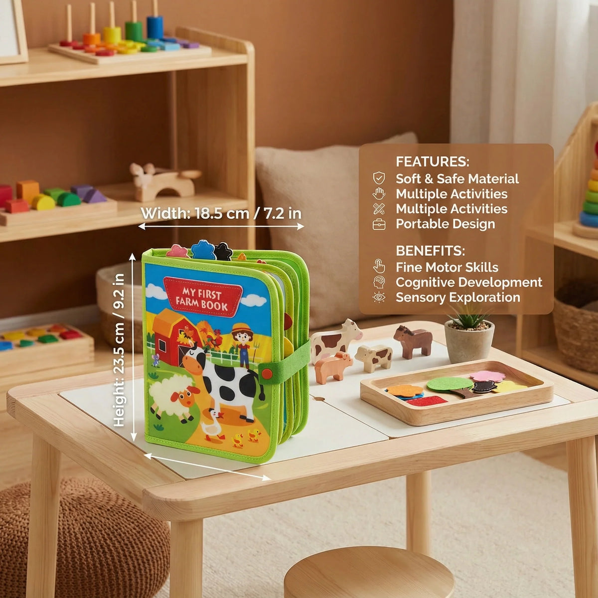 Toddler Storybook Montessori Farm Animals Durable Pages