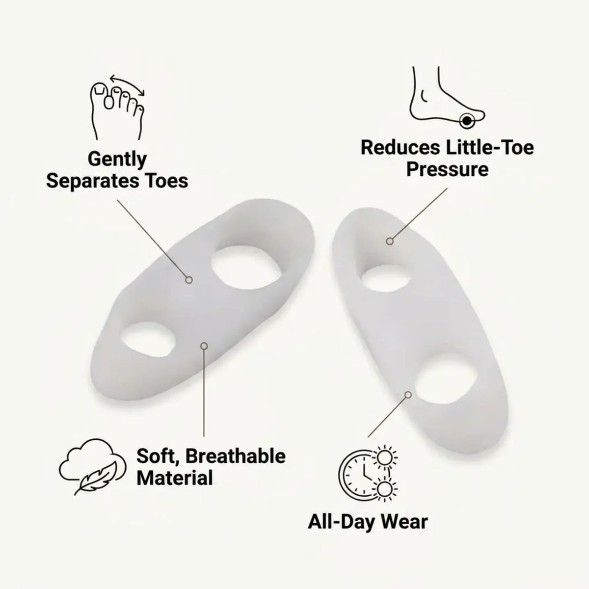 Toe Separators Breathable Flexible Polymer Bunion & Hammertoe Relief