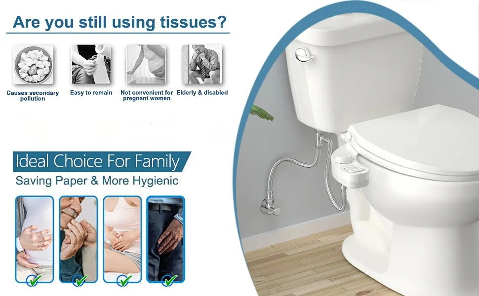 Toilet Bidet Attachment Dual Retractable Nozzles Adjustable Pressure