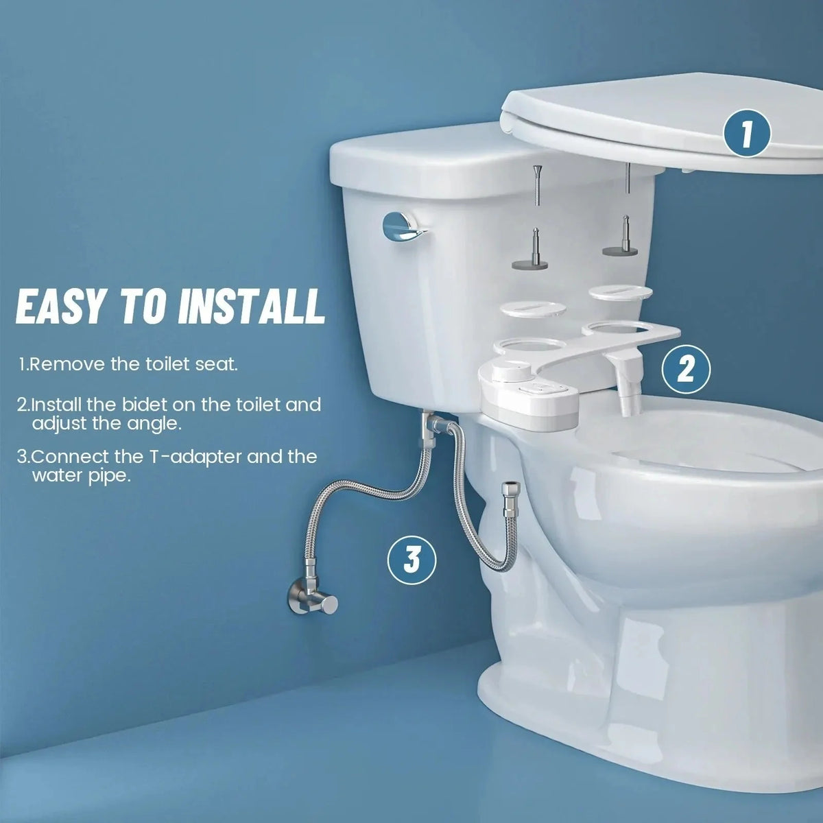 Toilet Bidet Attachment Dual Retractable Nozzles Adjustable Pressure