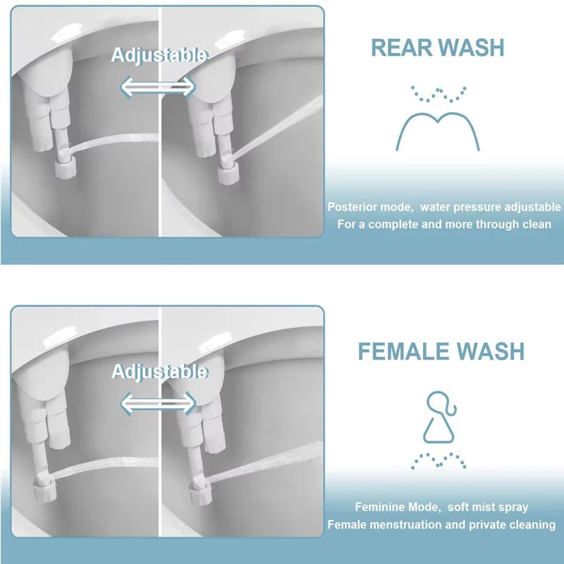 Toilet Bidet Attachment Dual Wash Retractable Nozzle Low Profile