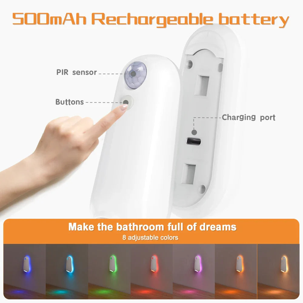 Toilet Bowl Night Light Motion-Activated USB Rechargeable Adjustable Arm
