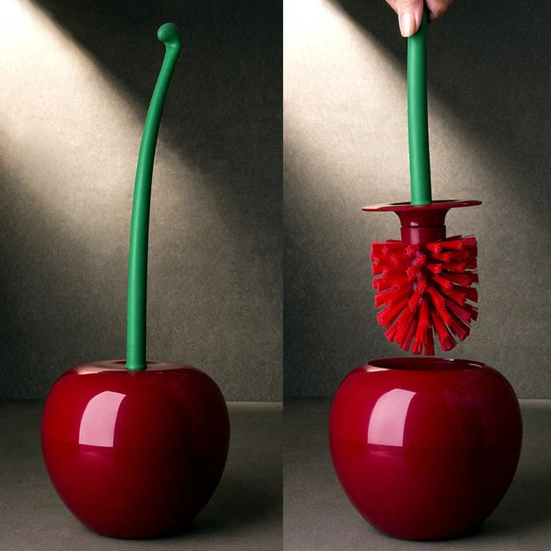Toilet Brush Cherry-Shaped Holder Thick Bristles & Ergonomic Handle