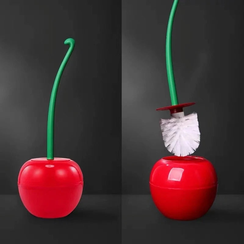 Toilet Brush Cherry-Shaped Holder Thick Bristles & Ergonomic Handle