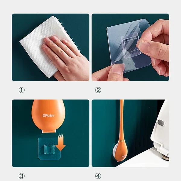Toilet Brush Flat Silicone Head & Wall-Mount Holder
